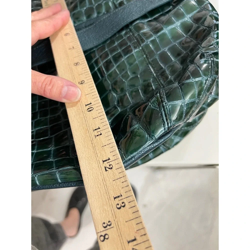 Brighton Collection Green Croc Embossed Patent Leather Crossbody Shoulder Bag